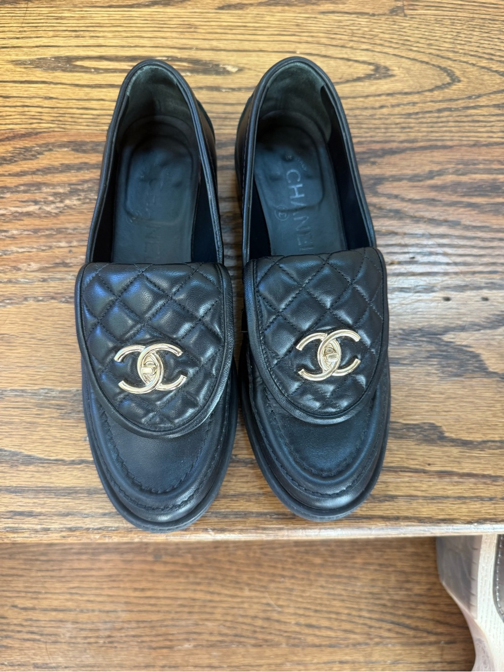 CHANEL Quilted Lambskin Moccasins Loafers Size 37